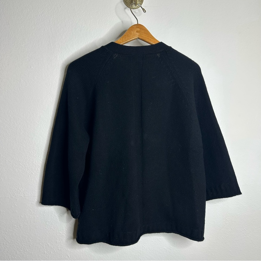 Revive Cashmere Merino Wool Cashmere Black Boxy Cropped Knit Button Cardigan - Picture 9 of 15